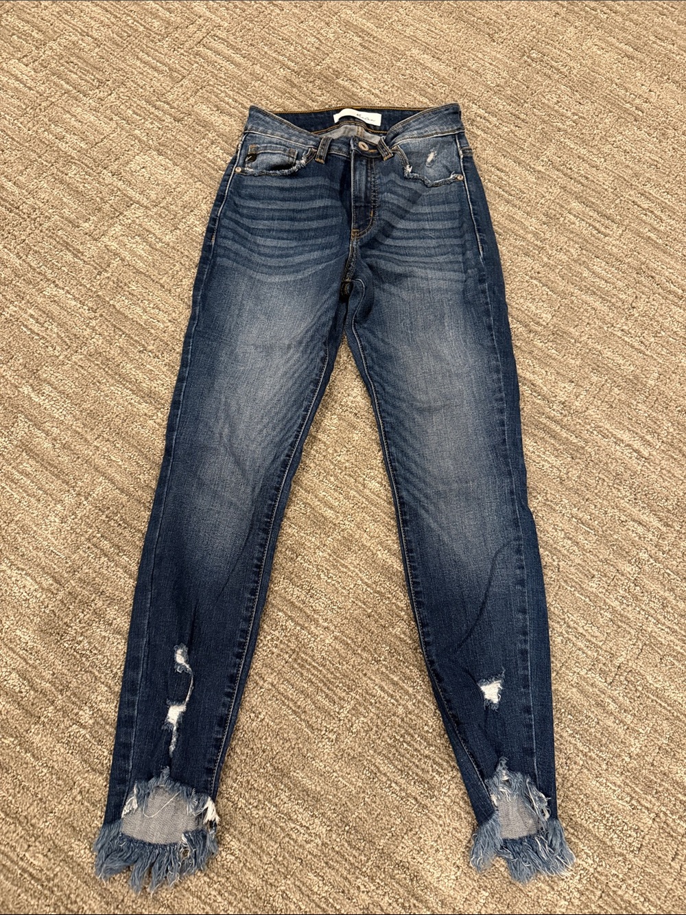 KanCan Medium/Dark Blue Distressed High-Rise Skinny Jeans with Frayed Hem